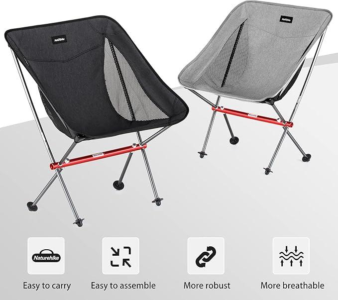 Naturehike L04 Ultralight Camping Chair with All-Aluminum Frame&Storage Bag–Portable, Compact Backpacking Chair, Easy Setup, 330 lbs Capacity