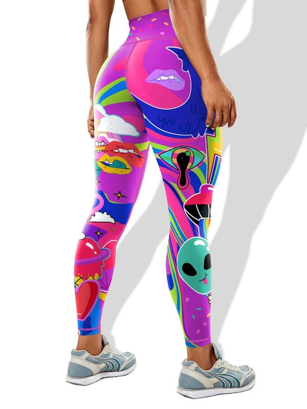 Women's Cartoon Print High Waist Leggings, Casual Comfy Breathable Skinny Pants for Yoga Gym Workout, Ladies Bottoms for All Seasons