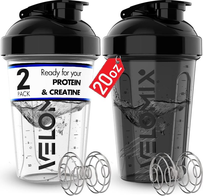 -2 Pack- 20 oz Protein Shaker Bottles for Protein Mixes - 2x Wire Whisk | Leak Proof Shaker Cups for Protein Shakes and Pre Workout | Protein Shaker Bottle Pack | Protein Mixer Cup