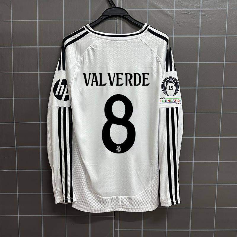 Soccer jersey RM Fan version # 8 Valverde Long sleeves 24-25 home Madrid jersey White