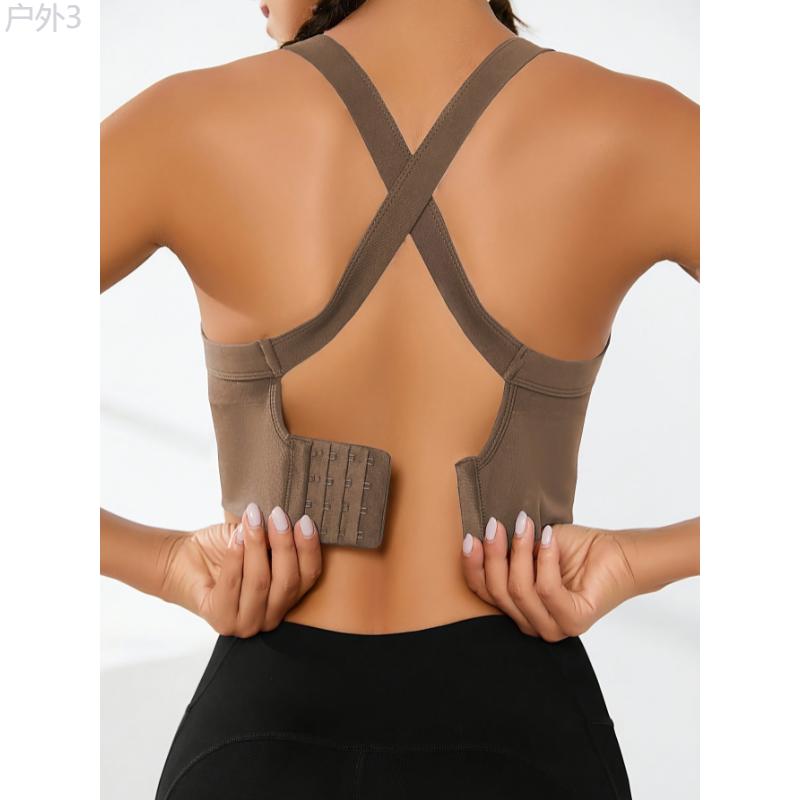 Sexy Backless Cross Strap Sports Bra, Workout Solid Color Training Bra, Women's Activewear