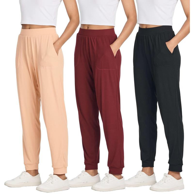 Real Essentials 3 Pack: Women's Ribbed Lounge Jogger Cuffed Yoga SweatpantsPockets (Available in Plus)