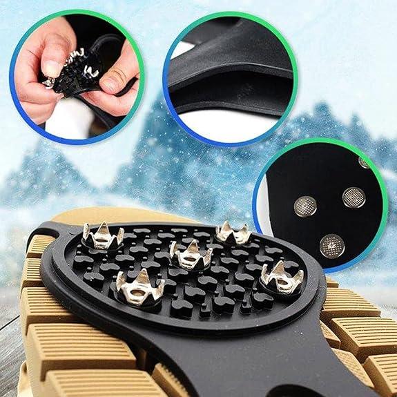 Universal Non-Slip Gripper Spikes, Anti-Skid Snow Ice Shoe Spikes with 5 Tooth Steel Nails, Anti Slip Rubber Gripper Spikes for Hiking Mountaineering Walking