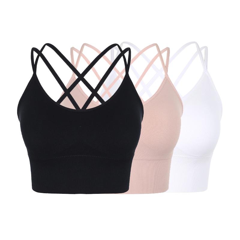 Women's Strappy Sports Bras Fitness Workout Padded Yoga Bra Criss Cross Back blue a multicoloured solid gym running gym running