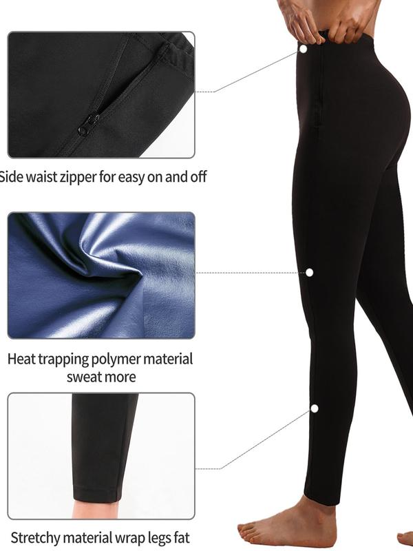 Women's Solid High Waist Sauna Pants, High Stretch Breathable Sports Leggings, Ladies Sportswear for Indoor Outdoor Wear