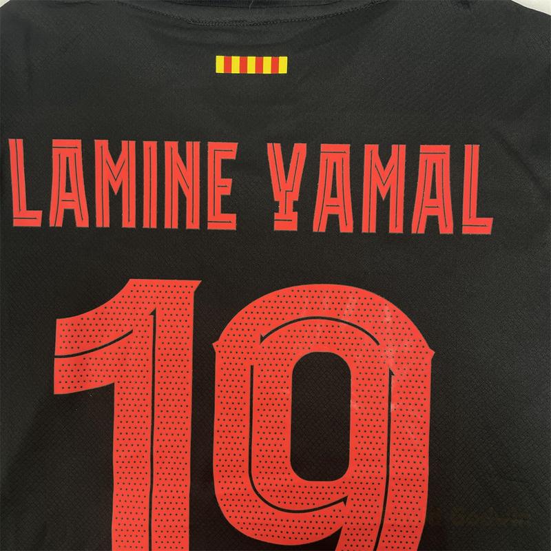 NIKE 24-25 Season FC Barcelona Long Sleeve Soccer Jersey No.19 Lamine Yamal Fans Version Black Away Football Jersey Quick Drying