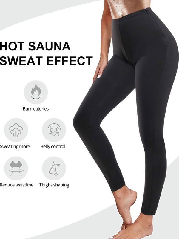 Women's Solid High Waist Sauna Pants, High Stretch Breathable Sports Leggings, Ladies Sportswear for Indoor Outdoor Wear