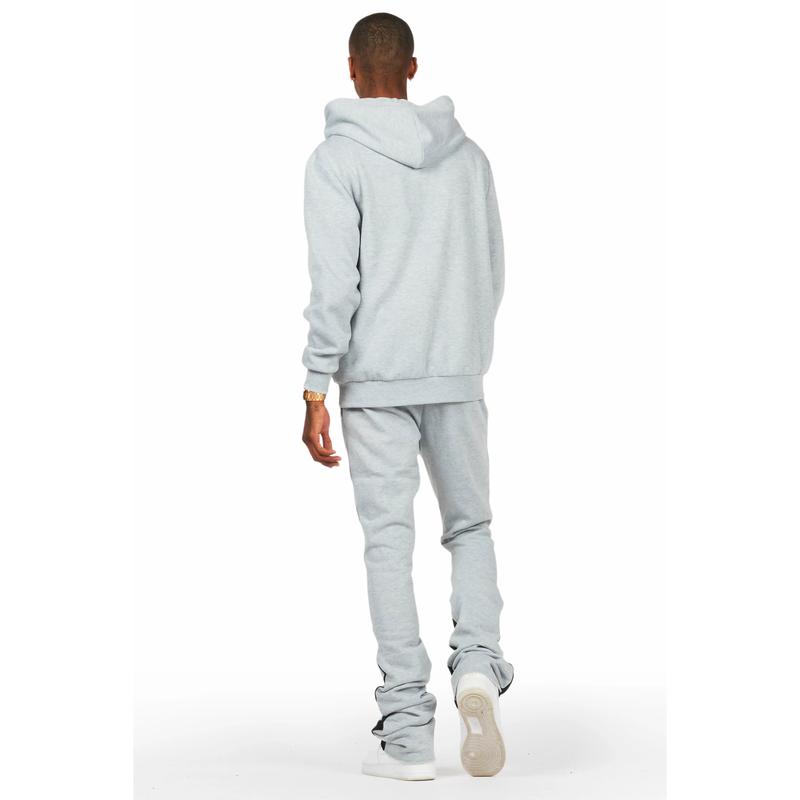 Jaco Heather Grey Hoodie Super Stacked Flare Pant Track Set