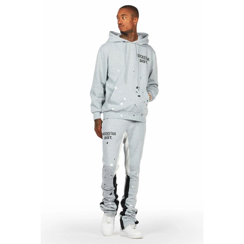 Jaco Heather Grey Hoodie Super Stacked Flare Pant Track Set