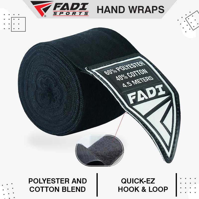 Fadi Sports Semi-Elastic Handwraps for Better Grip - Black Mexican Handwrap for Boxing and MMA