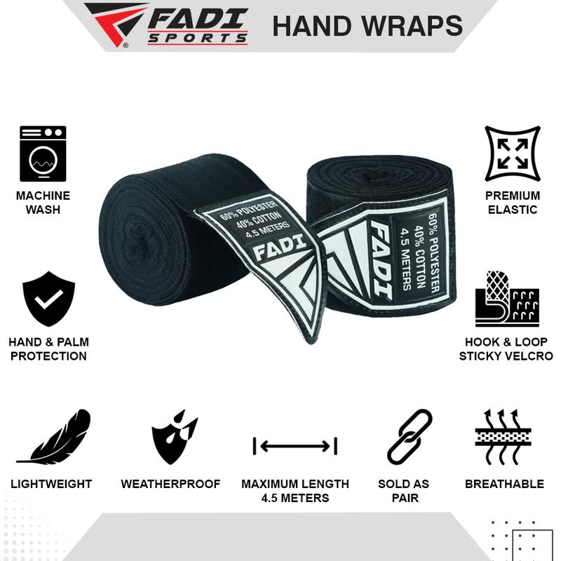 Fadi Sports Semi-Elastic Handwraps for Better Grip - Black Mexican Handwrap for Boxing and MMA