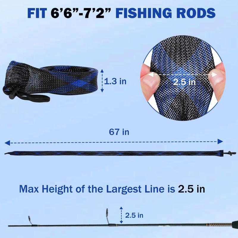 Fishing Rod Sleeve with Lanyard - Fishing Pole Sleeve Fishing Rod Cover for Casting Rod, Sea Fishing Rod, Fly Rod - Braided Mesh Rod Protector Fishing Rod Sock