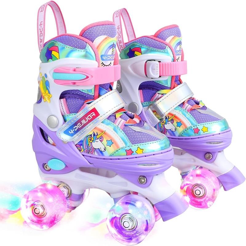 Rainbow Unicorn Kids Roller Skates for Girls Boys Toddler Ages 3-6,4-Pejiijar Adjustable Roller Shoes with Luminous Wheels for Birthday Xmas Gifts roller skate