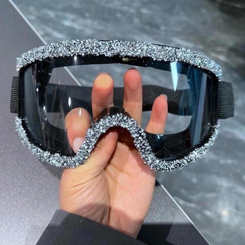 Windproof Rhinestone Decor Skiing Goggles