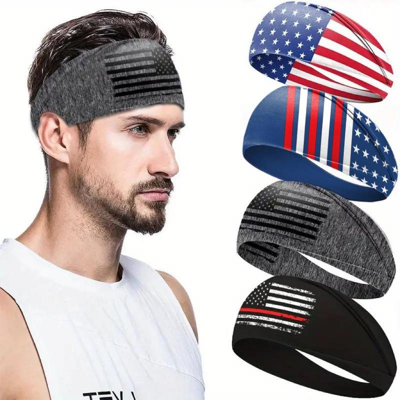 Unisex's American Flag Print Sports Headband, Sweatband for Men & Women, Breathable Non-slip Headband for Outdoor Sports