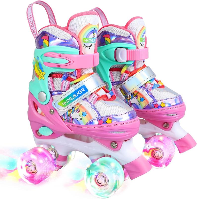 Rainbow Unicorn Kids Roller Skates for Girls Boys Toddler Ages 3-6,4-Pejiijar Adjustable Roller Shoes with Luminous Wheels for Birthday Xmas Gifts roller skate