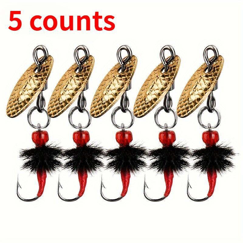 Artificial Fishing Lure with Rotating Hook, 5 Counts Bionic Fly Lure with Feather, Micro Matter Compound Rotating Melon Seed Sequin Lure,  Fishing Supplies