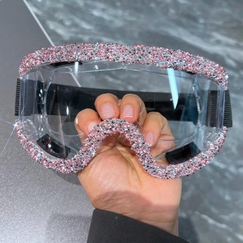 Windproof Rhinestone Decor Skiing Goggles