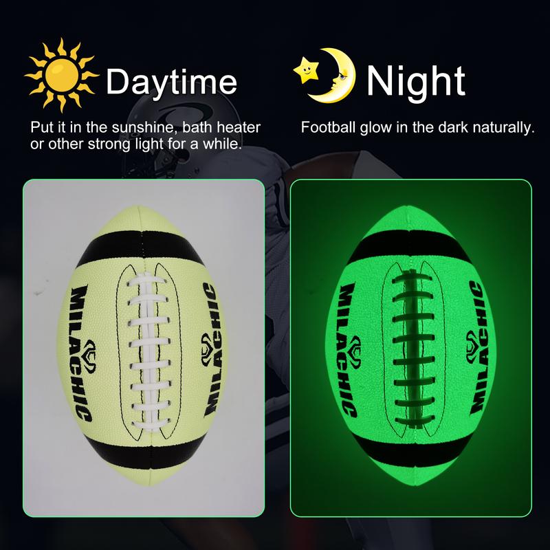 Glow in The Dark Football Size 9 & Youth Size 6, Luminous Glowing Football Super Grip Composite Leather Football Balls with Pump and Ball Carry Bag