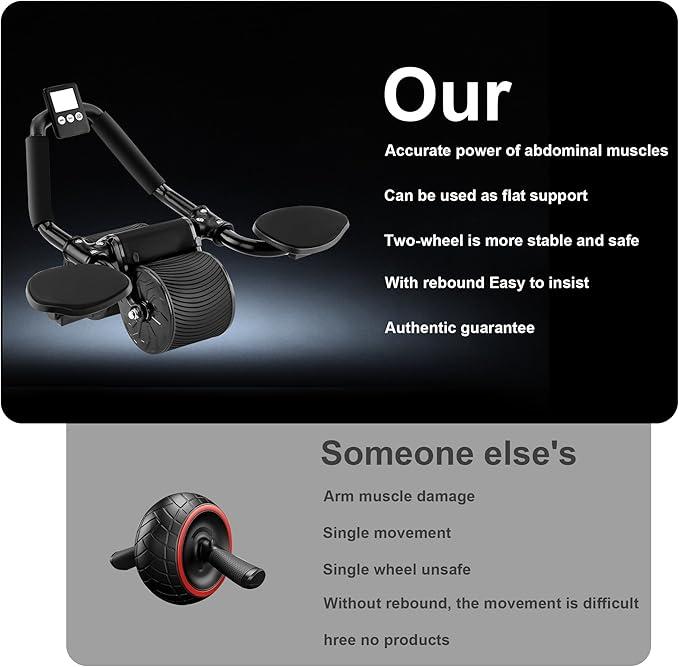 2024 New Ab Roller Wheel with Knee Mat &Timer, Automatic Rebound Abdominal Wheel, Ab Abdominal Exercise Roller with Elbow Support, Abs Workout Equipment Ab Exercise Roller for Women Men