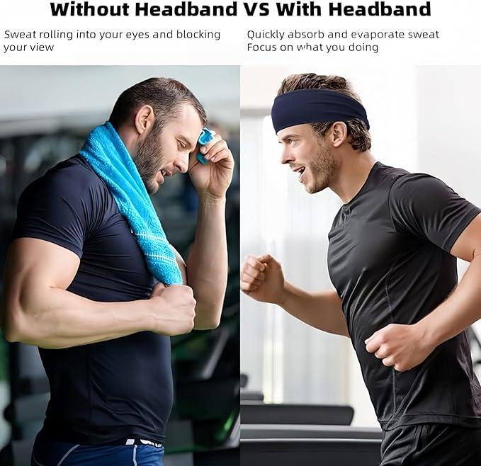 6 Pack Mens Running Headband Stretchy Sweatband Sports Headband for Workout