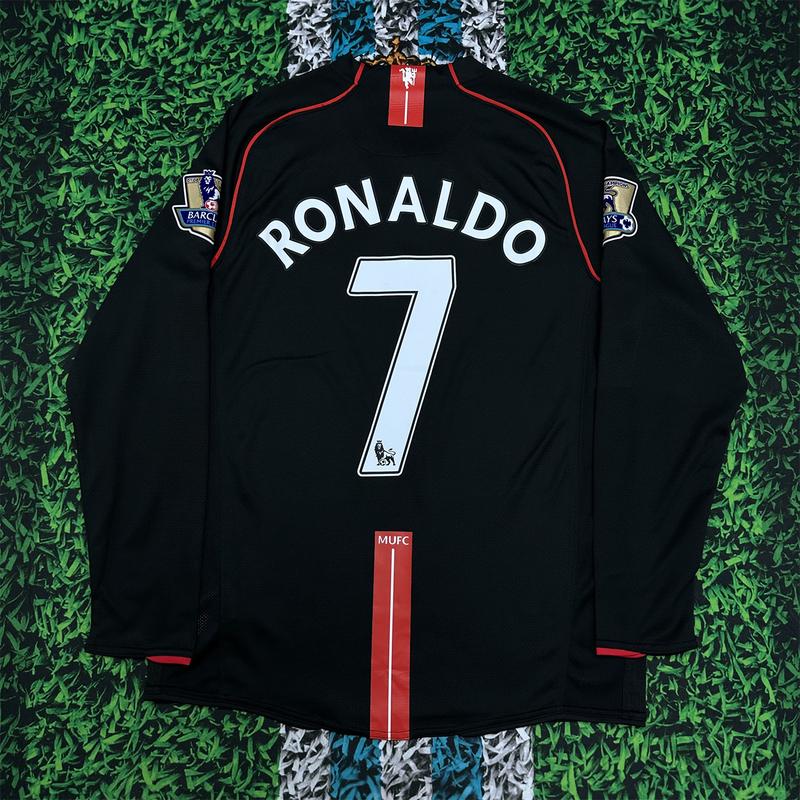 Nike 0708 Manchester United Vintage Long Sleeve Soccer Jersey Away 7 Ronaldo Champions League Edition