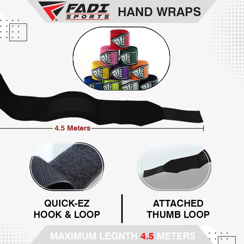 Fadi Sports Semi-Elastic Handwraps for Better Grip - Black Mexican Handwrap for Boxing and MMA