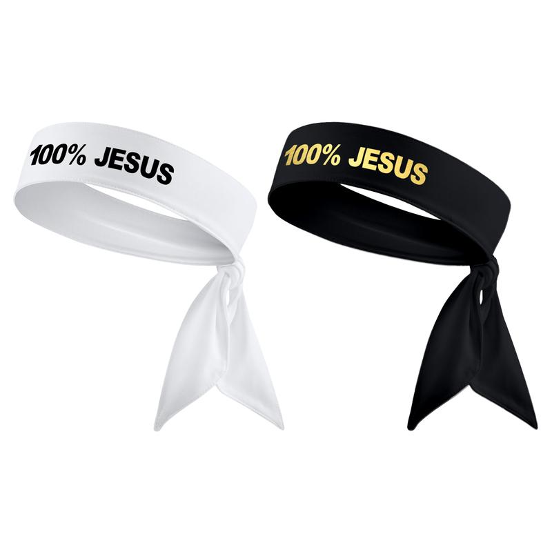 Black 100% JESUS Sport Tie Headband - Soccer Football