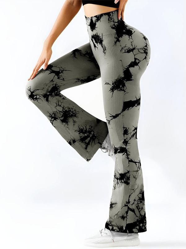 Women's Tie Dye Print High Waist Flare Leg Sports Tummy Control Leggings, Casual High Stretch Seamless Yoga Leggings, Yoga Pants, Ladies Sportswear Bottoms for Indoor Outdoor Wear