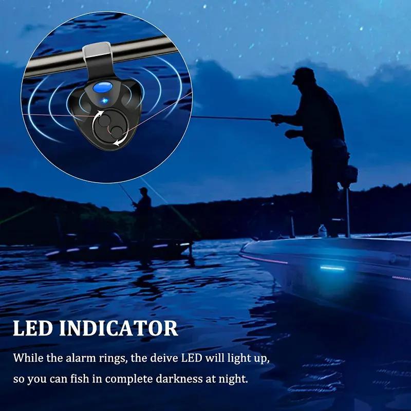 Electronic Buffer Fishing Alarm with Light, 1 Set Sea Fishing Fishing Rod Indicator, Smart Reminder Bite Hook Alarm with Non-rechargeable Lr44 Button Battery