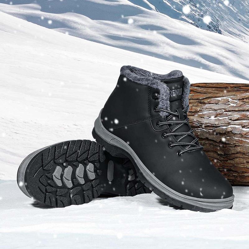 Mens Hiking Boots  Winter Warm Snow Boots Water Resistant Non Slip Soft Lined Walking Shoes