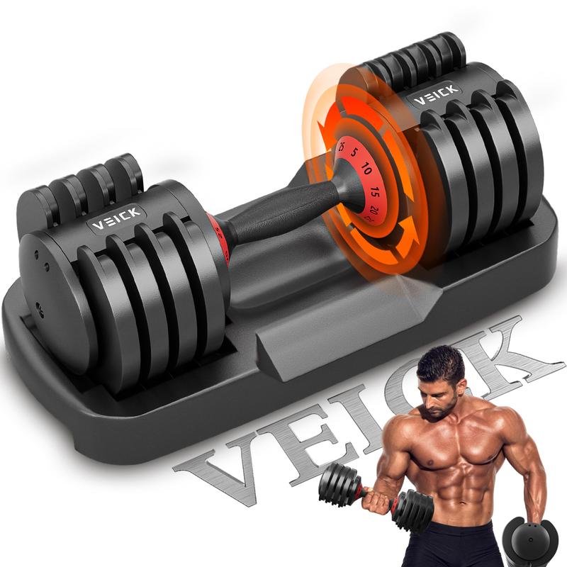 25 lbs Adjustable Dumbbell, Fast Adjust Weight Dumbbell with Anti-Slip Turning Handle for Men Women, Black Dumbbell with Tray for Home Gym Full Body Workout Fitness