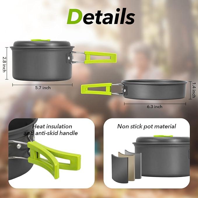 5pcs Camping Cookware Mess Kit,Non-Stick Lightweight Pots Set Portable Outdoor Cookware for Camping Backpacking Hiking Outdoor Cooking and Picnic