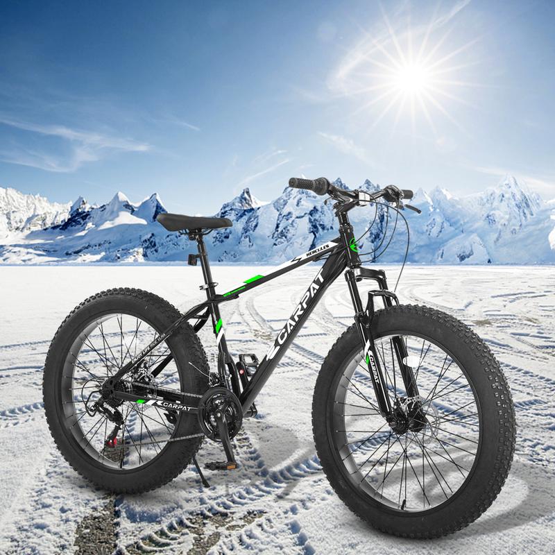 S26109  26 Inch Fat Tire Bike Adult Youth Full Shimano 21 Speed Mountain Bike, Dual Disc Brake, High-Carbon Steel Frame, Front Suspension, Mountain Trail Bike, Urban Commuter City Bicycle bike