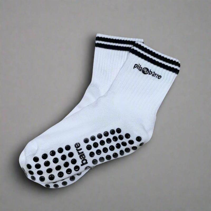 Pila-Barre Essential Grip Socks - White Embroidered Cotton