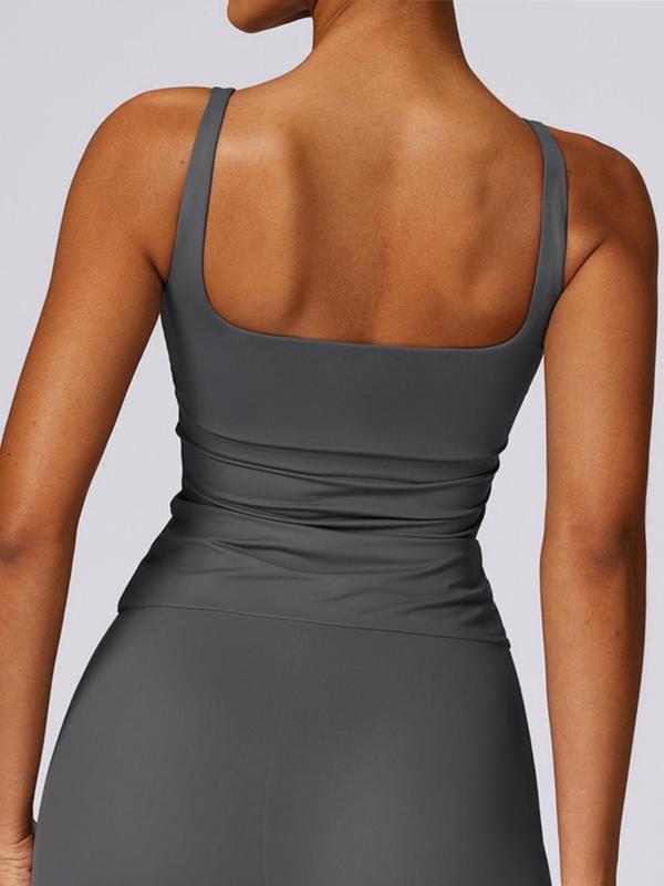 Women's Plain Square Neck Sports Vest, Sporty Quick Drying Seamless Cami Top, Gym Clothes, Sports Tops for Ladies, Ladies Sportswear