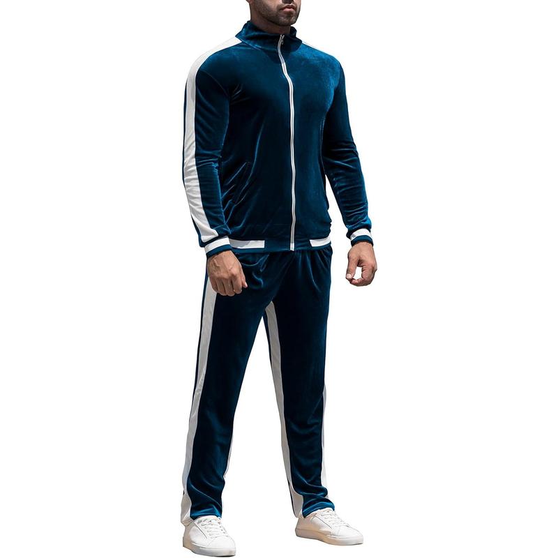 Velour Tracksuit Sweatsuit Velvet:Men's Jogging track suit 2 Pieces Set Zip Up Sweatshirts Jacket Pants With Pockets