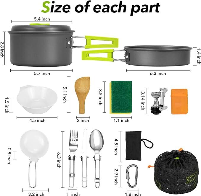 5pcs Camping Cookware Mess Kit,Non-Stick Lightweight Pots Set Portable Outdoor Cookware for Camping Backpacking Hiking Outdoor Cooking and Picnic