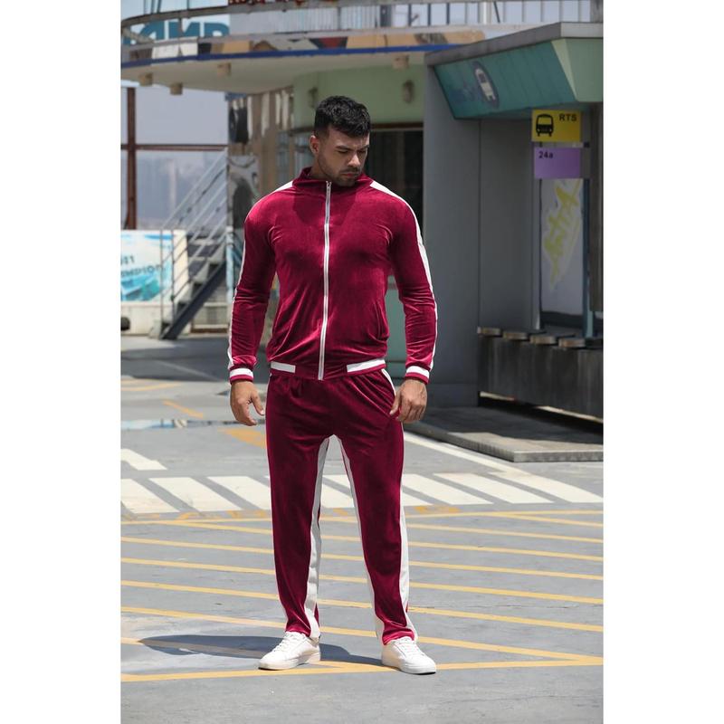 Velour Tracksuit Sweatsuit Velvet:Men's Jogging track suit 2 Pieces Set Zip Up Sweatshirts Jacket Pants With Pockets