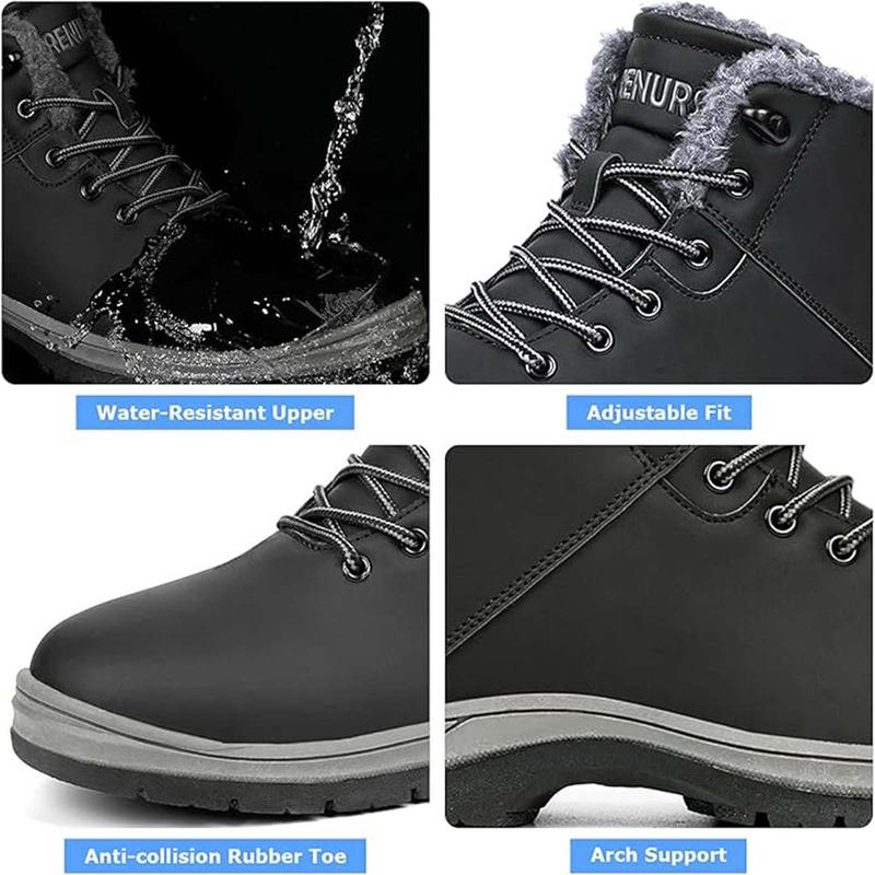 Mens Hiking Boots  Winter Warm Snow Boots Water Resistant Non Slip Soft Lined Walking Shoes