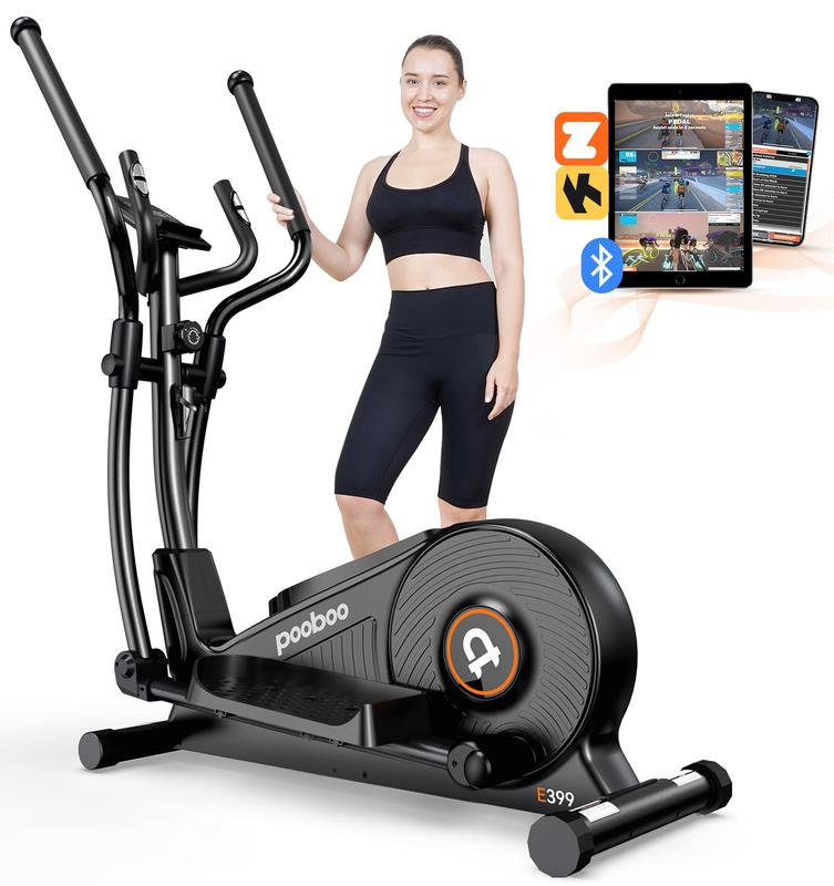 pooboo Elliptical Machine, Elliptical Exercise Machine with 16-Level Resistance&Hyper-Quiet Magnetic Driving System, Elliptical Machine for Home with LCD Monitor&15.5IN Stride, 400LBS Weight Capacity