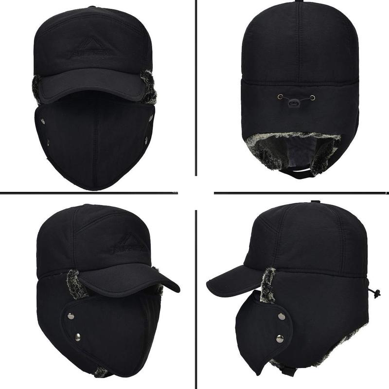 Men's Winter 3 in 1 Thermal Fur Lined Trapper Hat with Ear Flap Full Face Warmer Cover Windproof Cycling Motorcycle Headwear with Removable Mask