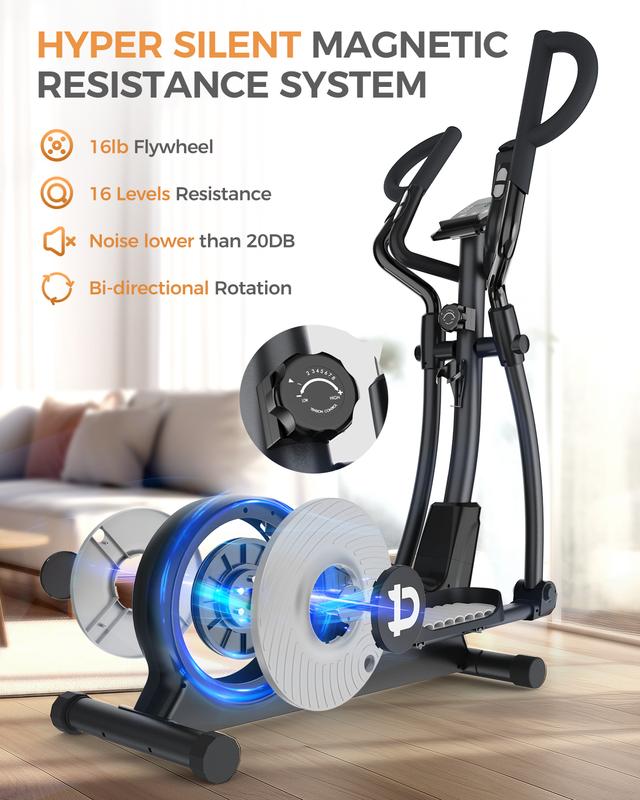 pooboo Elliptical Machine, Elliptical Exercise Machine with 16-Level Resistance&Hyper-Quiet Magnetic Driving System, Elliptical Machine for Home with LCD Monitor&15.5IN Stride, 400LBS Weight Capacity