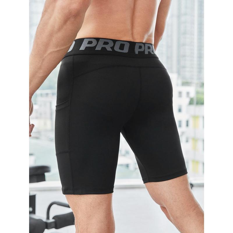 Manfinity Fitness Men Letter Tape Sports Tights Legging Shorts