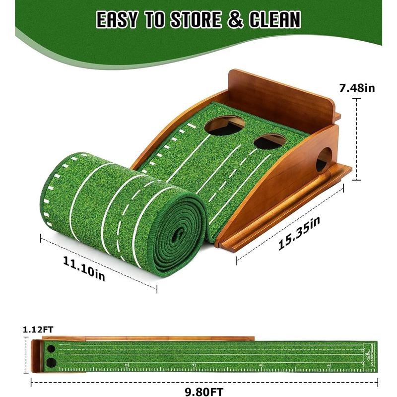 Indoor Outdoor Golf Putting Mat with Durable Wooden Base & Automatic Ball Return, Luxurious Velvet Surface with Lay-Flat Technology - Perfect for Home or Office Practice.