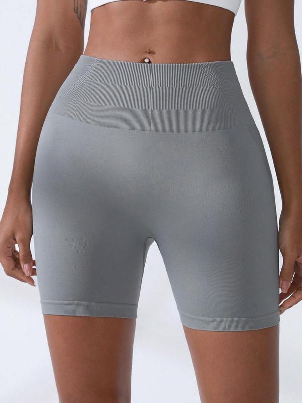 Women's Solid High Waist Sports Shorts, Breathable Comfort Seamless High Stretch Yoga Leggings, Ladies Sportswear Gym Shorts for Indoor Outdoor Wear