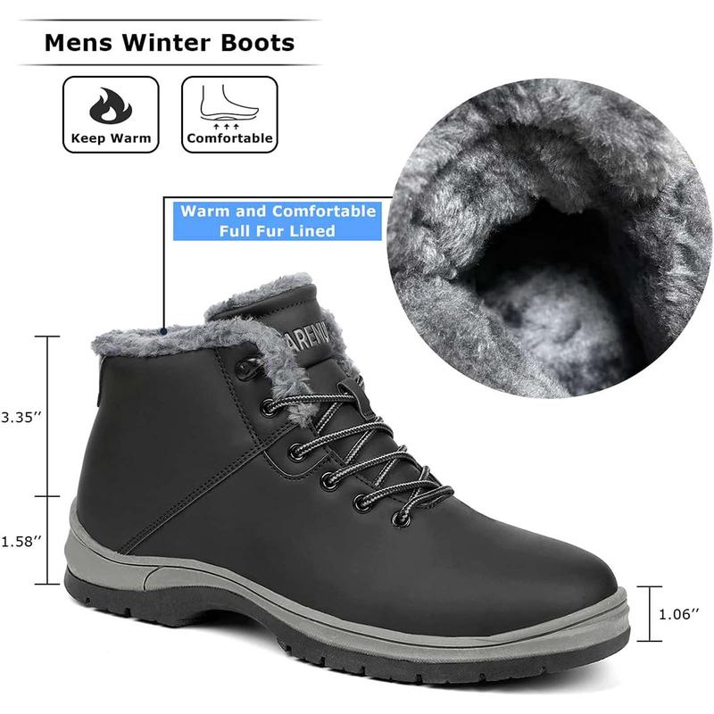 Mens Hiking Boots  Winter Warm Snow Boots Water Resistant Non Slip Soft Lined Walking Shoes