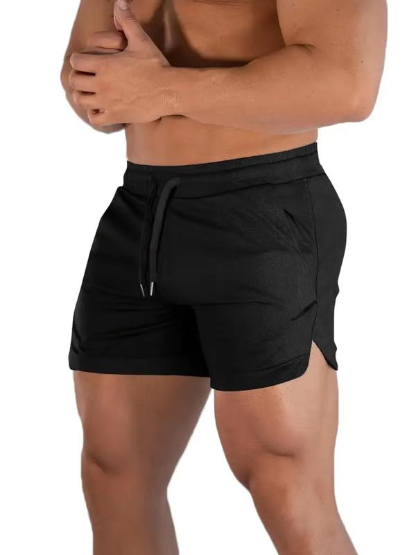 Men's Solid Drawstring Waist Split Hem Mesh Shorts, Regular Fit Casual Breathable Pocket Shorts for Summer, Men's Bottoms for Gym Workout Training Basketball