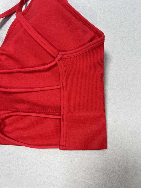 Women's Solid Criss Cross Backless Sports Bra, Breathable Comfortable Ribbed Wireless Sports Bralette, Ladies Sportswear for Indoor Outdoor Wear, Workout Sets for Women, Summer Outfits 2024, Gym Clothes, Bras for Women