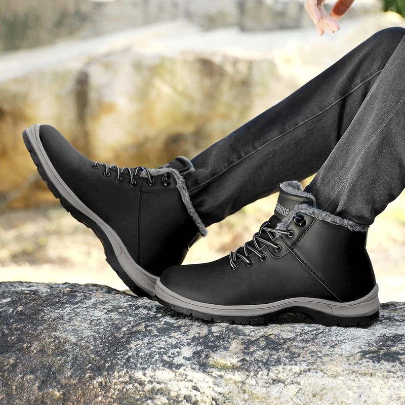 Mens Hiking Boots  Winter Warm Snow Boots Water Resistant Non Slip Soft Lined Walking Shoes